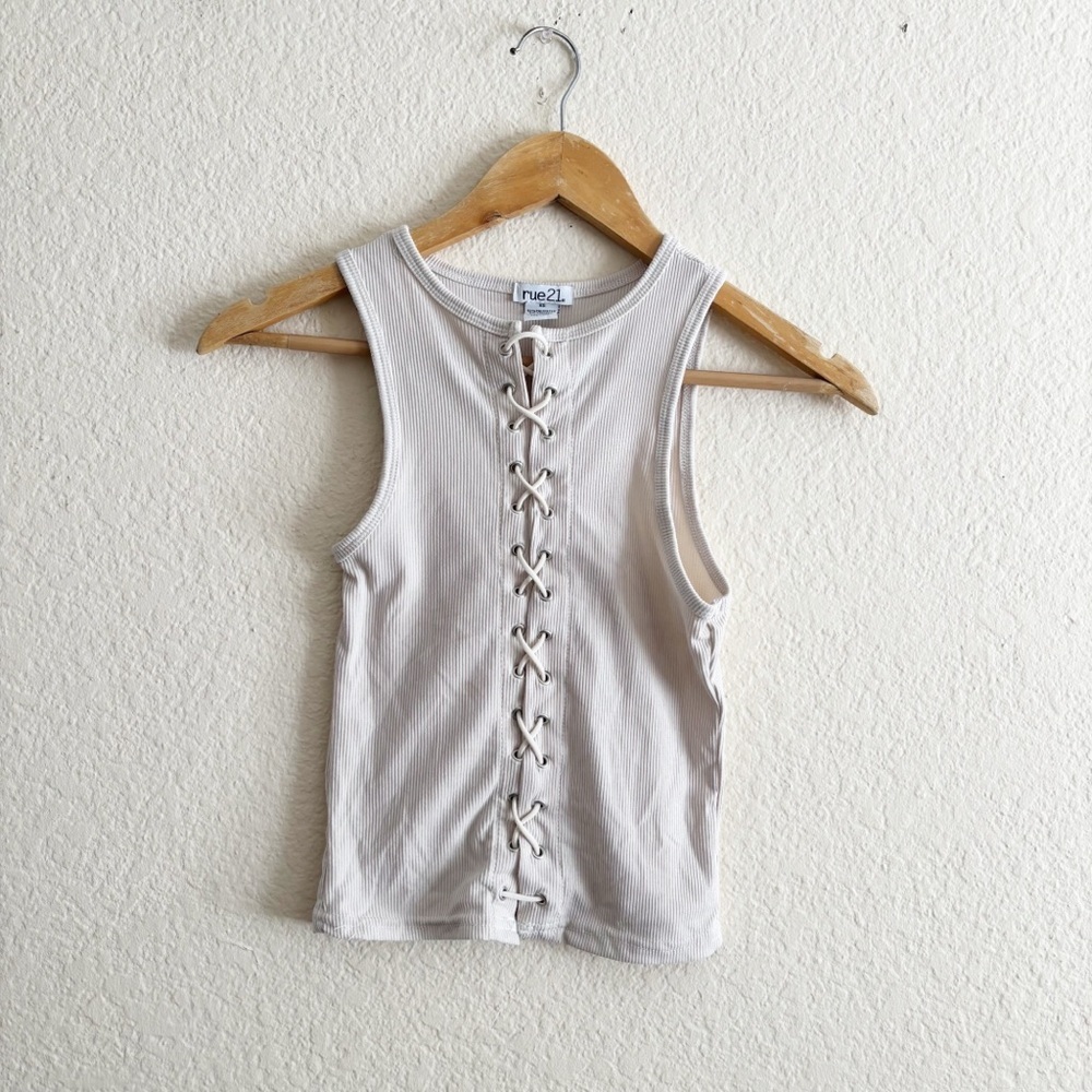 Rue21 Lace-Up Cream Tank Top